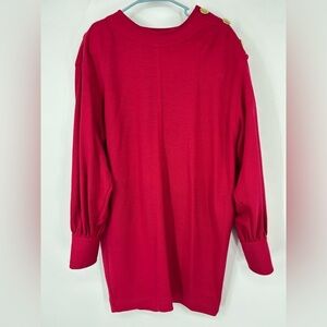 Vintage MaxMara Red Knit Sweater Dress with Gold Buttons Large